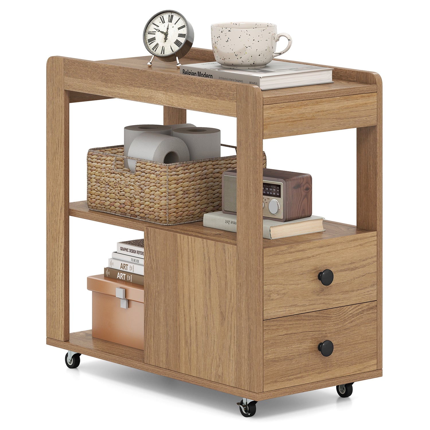 2-Drawer Sofa Side Table with Shelves for Living Room