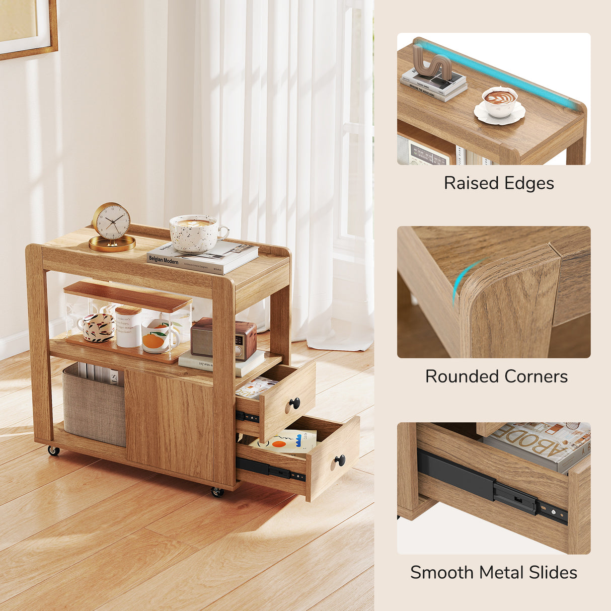 2-Drawer Sofa Side Table with Shelves for Living Room