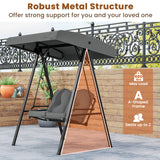 2-Person Outdoor Porch Swing with A-Shaped Metal Stand and Adjustable Canopy
