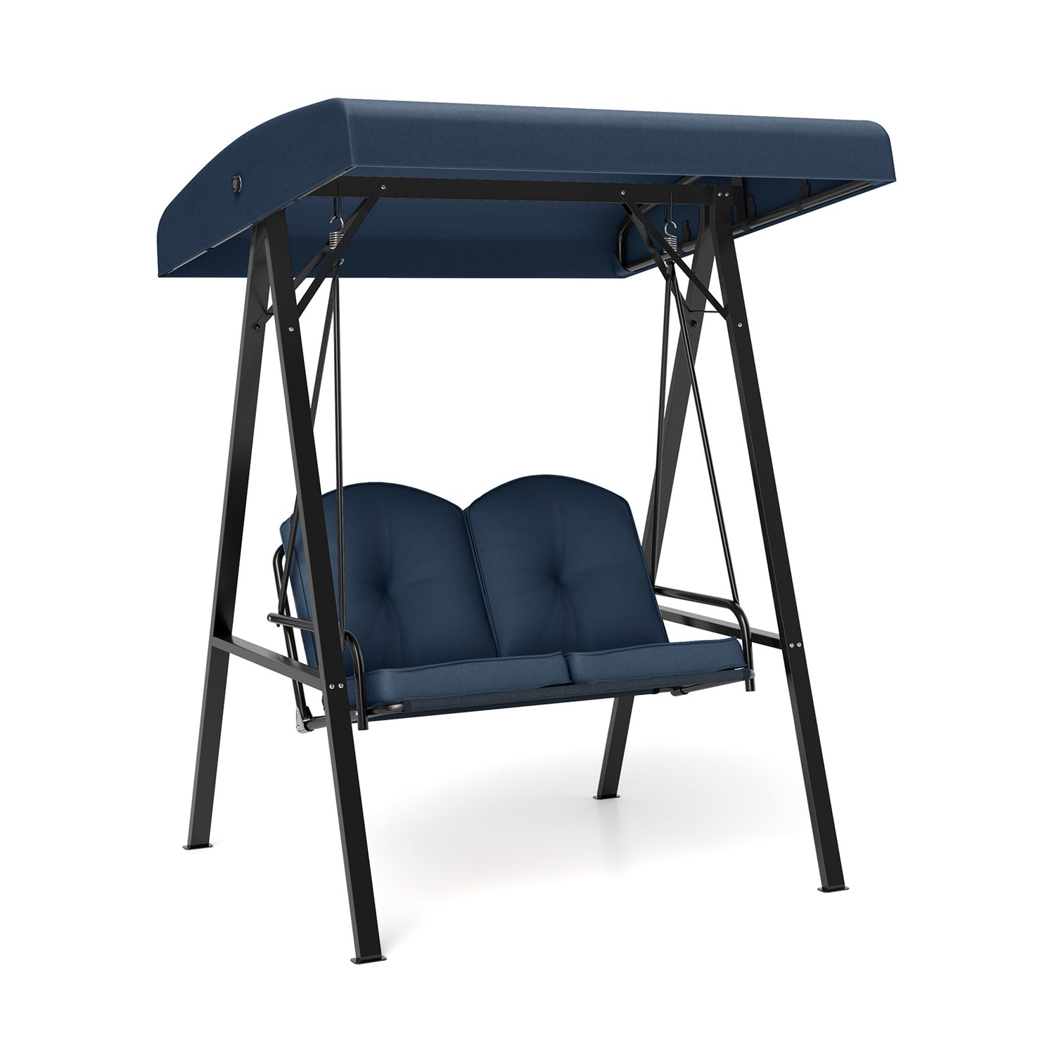 2-Person Outdoor Porch Swing with A-Shaped Metal Stand and Adjustable Canopy