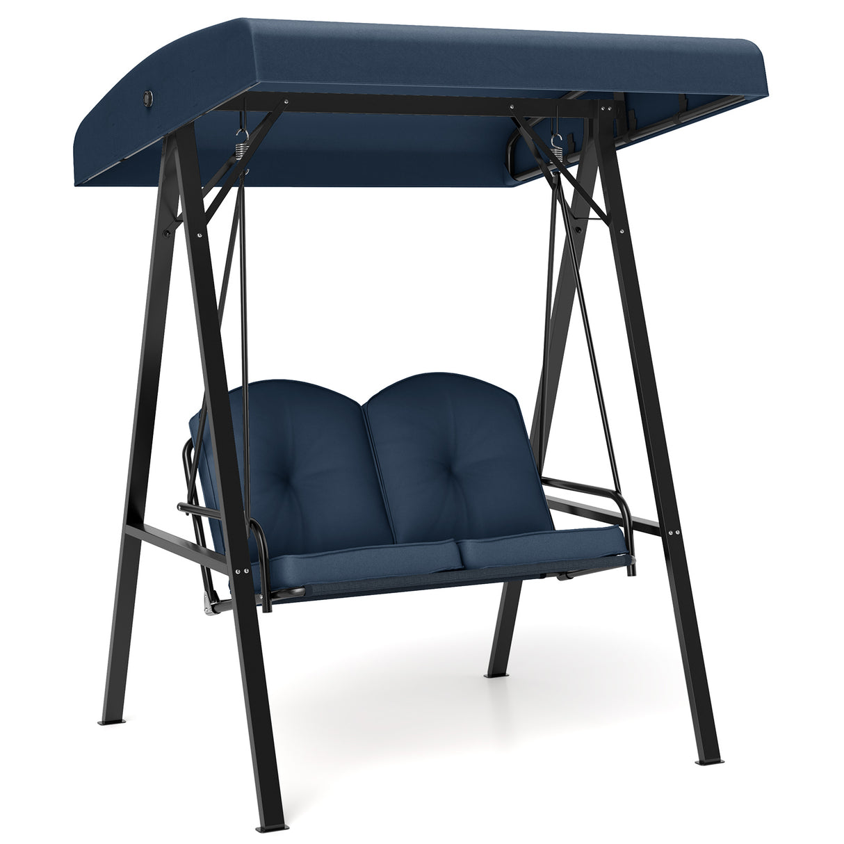 2-Person Outdoor Porch Swing with A-Shaped Metal Stand and Adjustable Canopy