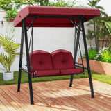 2-Person Outdoor Porch Swing with A-Shaped Metal Stand and Adjustable Canopy