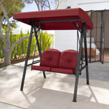 2-Person Outdoor Porch Swing with A-Shaped Metal Stand and Adjustable Canopy