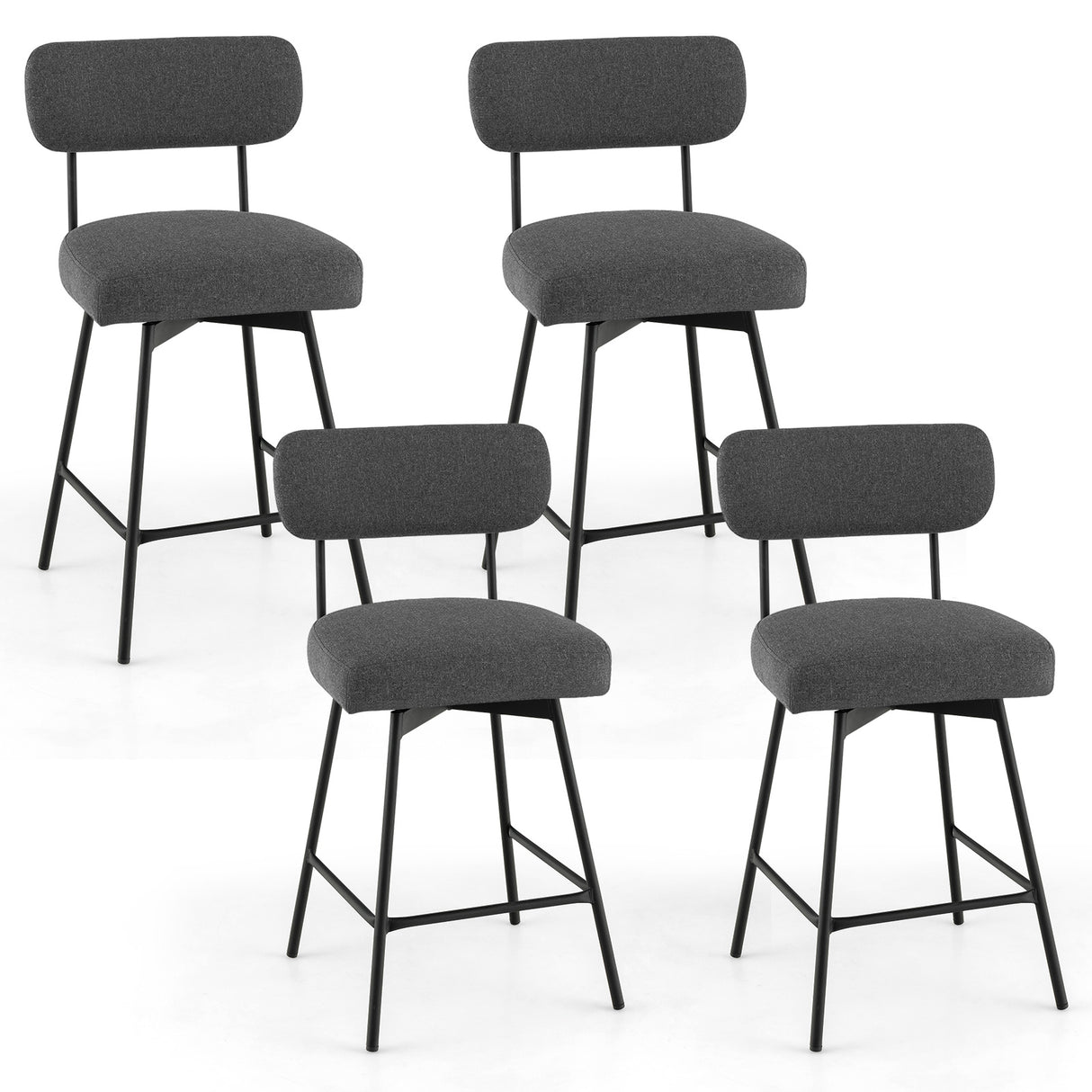 25 Inch 2-Piece Modern Upholstered Bar Stools with Back and Footrests