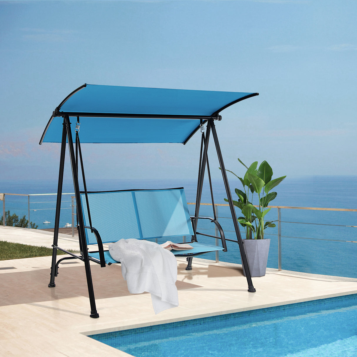 2-Seat Outdoor Canopy Swing with Comfortable Fabric Seat and Heavy-duty Metal Frame