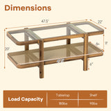 2-Tier Coffee Table with Storage and Tempered Glass Tabletop-Brown
