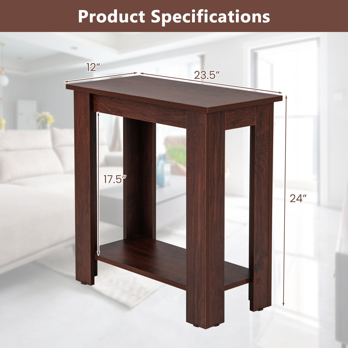 2-Tier Modern Compact End Table with Storage Shelf