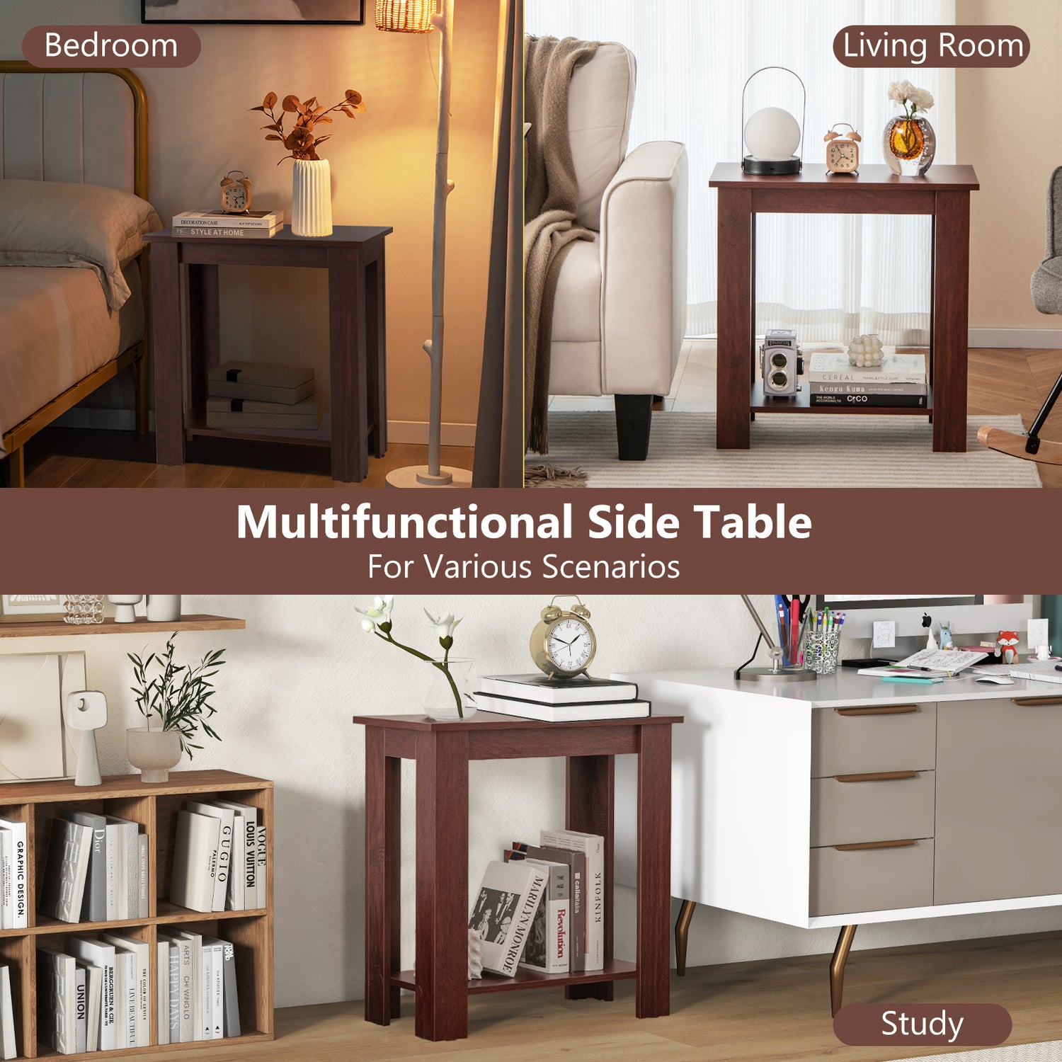 2-Tier Modern Compact End Table with Storage Shelf