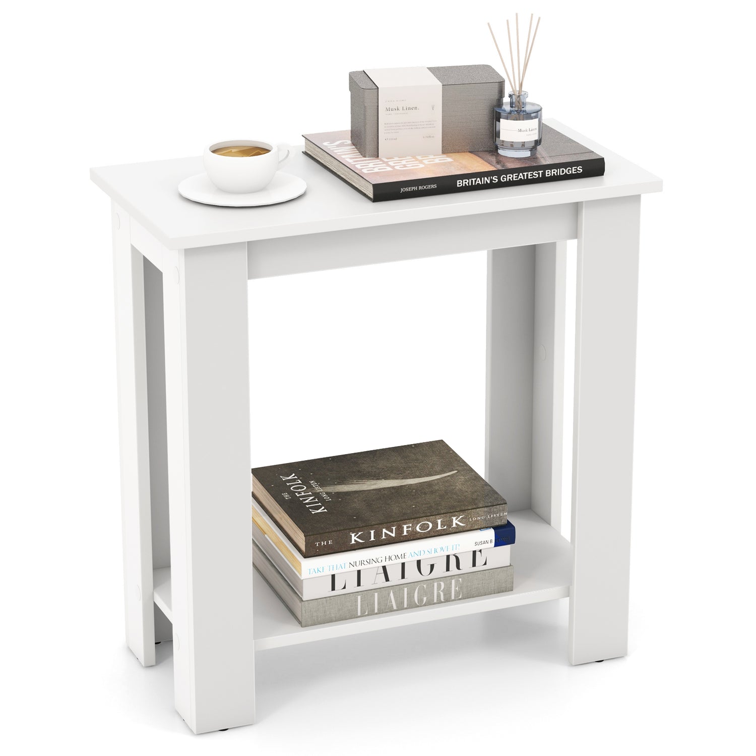 2-Tier Modern Compact End Table with Storage Shelf