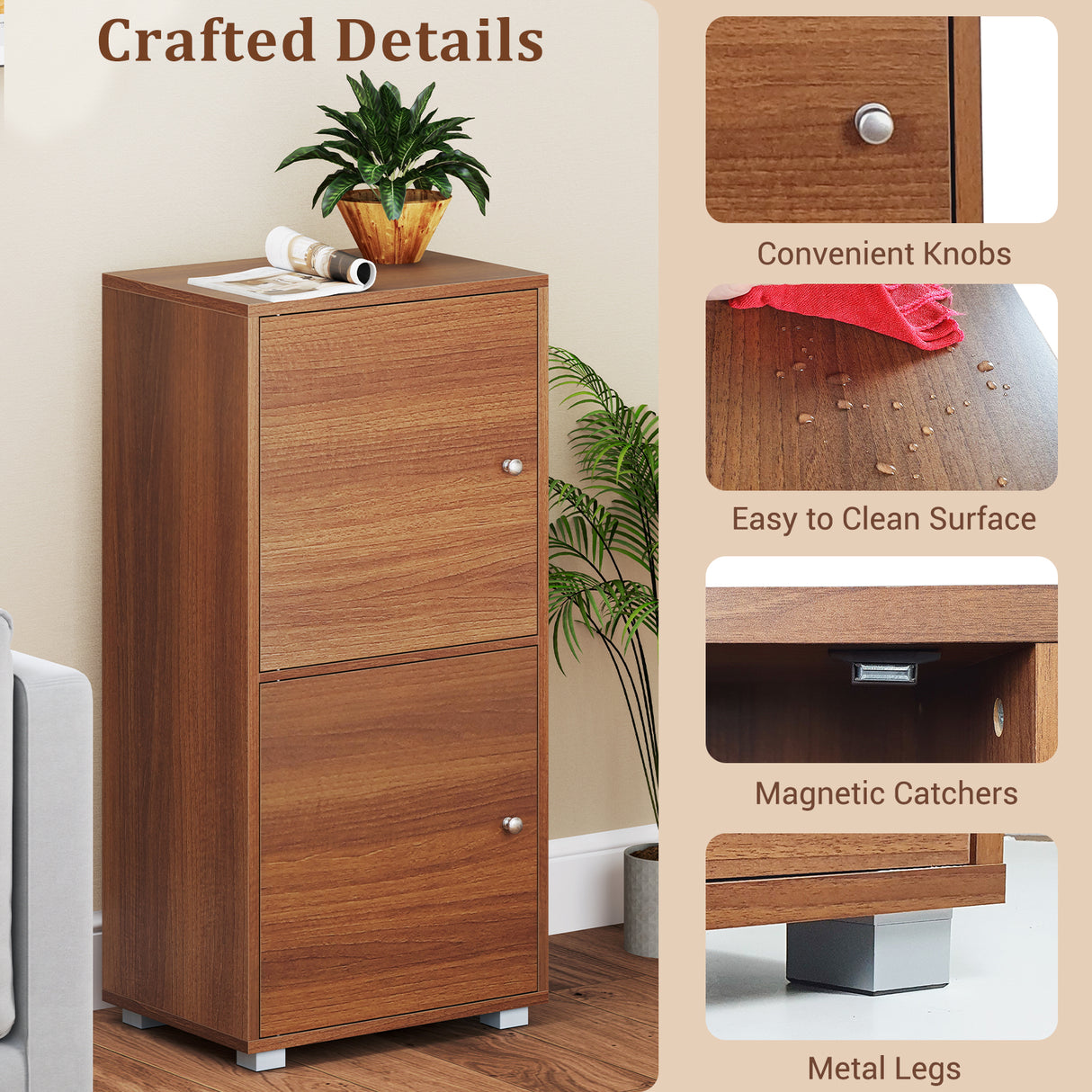 2-Tier Modern Style Nightstand with Drawer and Open Shelf-Walnut