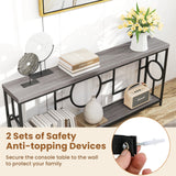2-Tier Faux Marble Top Console Table with Storage Shelf for Hallway-Rustic Brown