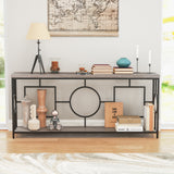 2-Tier Faux Marble Top Console Table with Storage Shelf for Hallway-Rustic Brown