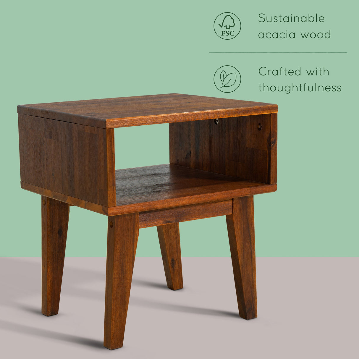 Acacia Serena Solid Wood Nightstand - Elegant and Durable Bedside Storage