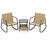 3 Piece Rocking Bistro Chairs and Side Table Set with Storage Bag-Brown