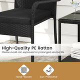 3 Piece Patio Furniture Set with Seat Cushions and Tempered Glass Tabletop