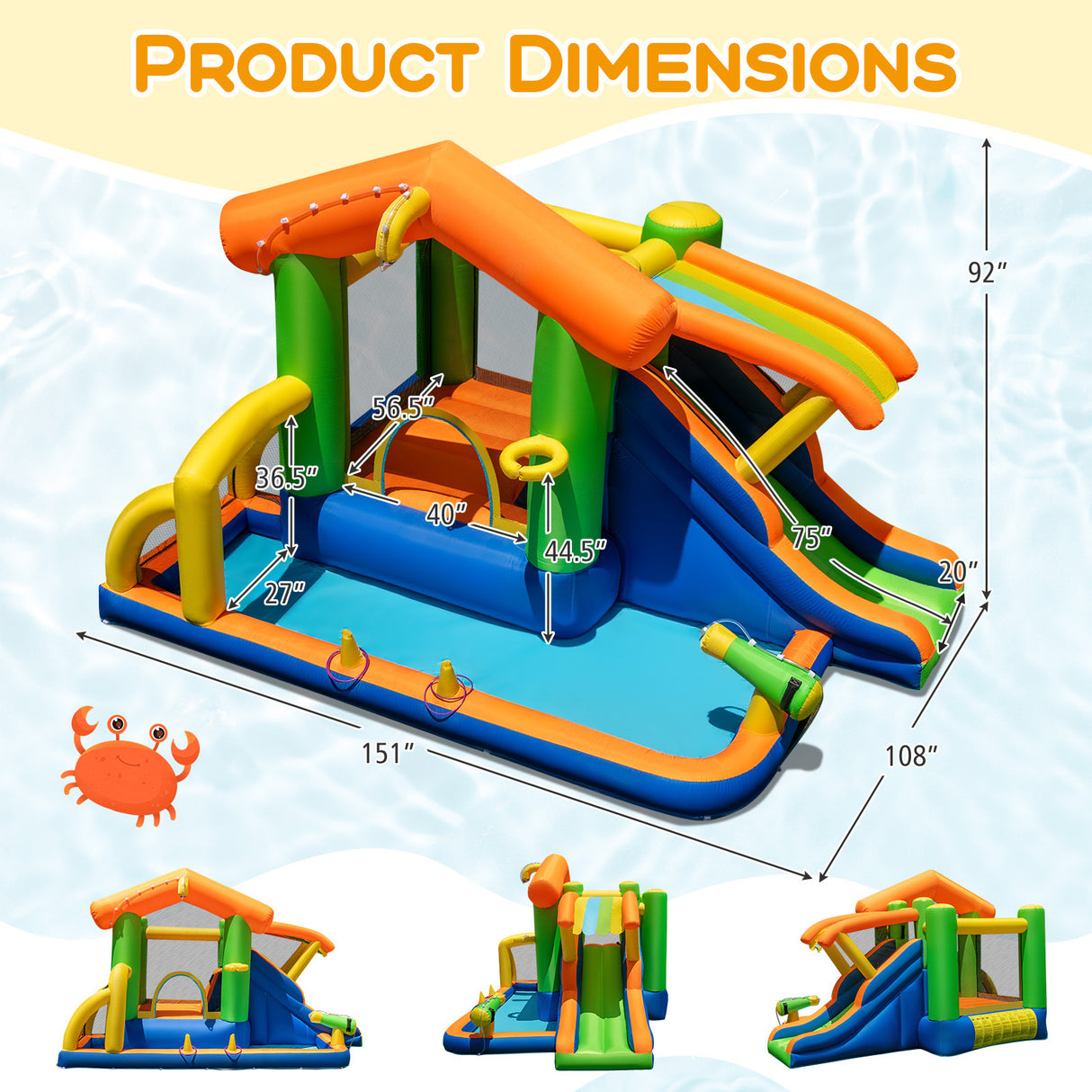 8-in-1 Jumping Castle with Slide and 520W Blower