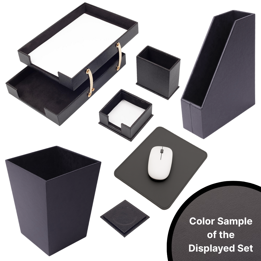 MOOG Leather Desk Set – 7-Piece Organizer-Black