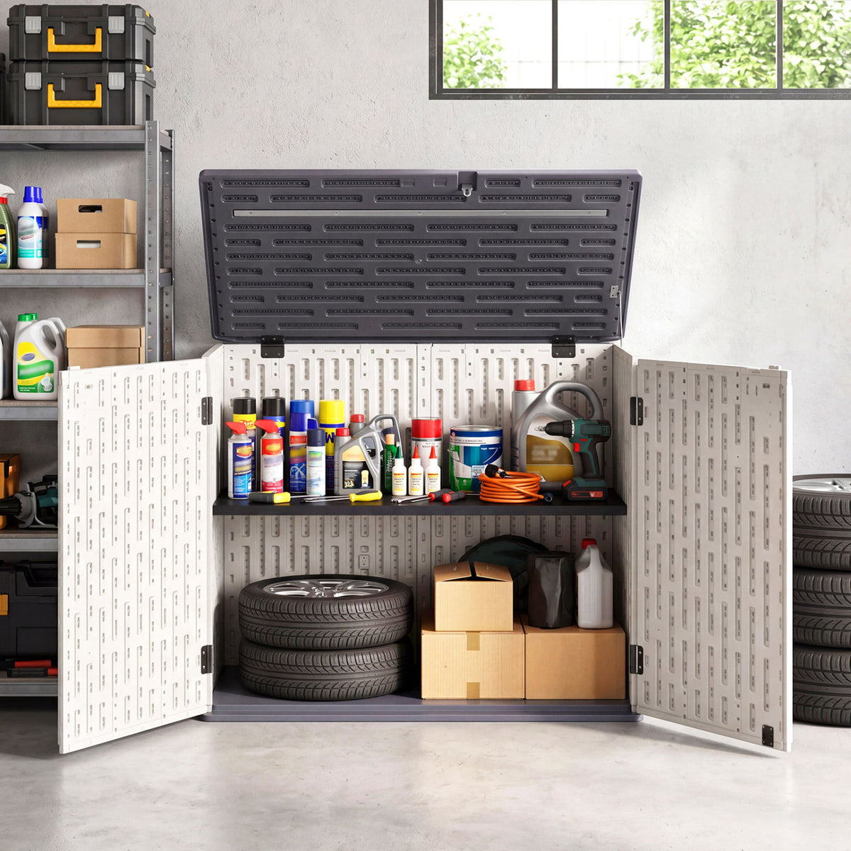 20 Cu.Ft Horizontal Resin Storage Shed with Adjustable Shelf