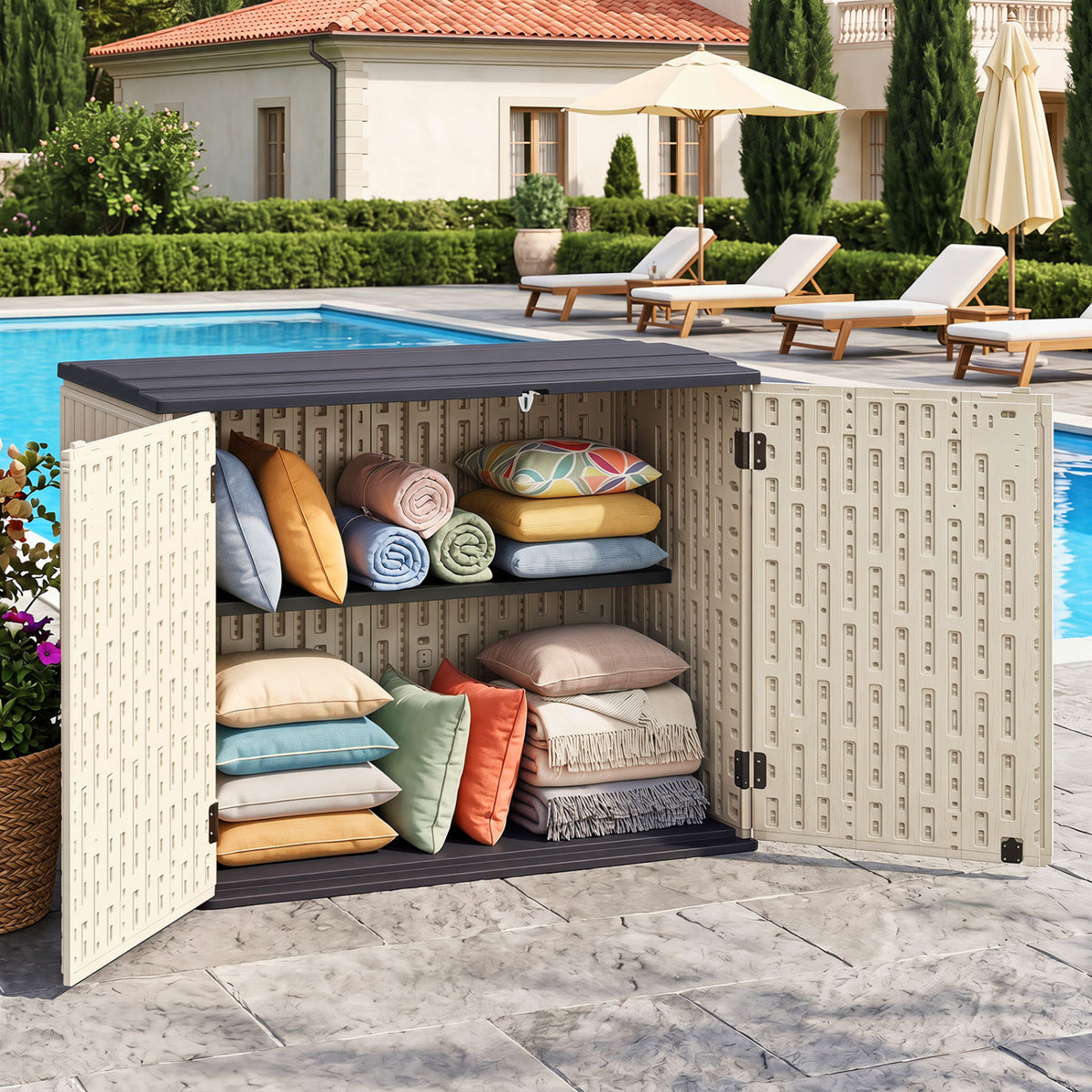 20 Cu.Ft Horizontal Resin Storage Shed with Adjustable Shelf