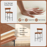 20 Inch Upholstered Bar Stools Set of 2 Counter Height Bar Chairs with  Backrest