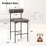 20 Inch Upholstered Bar Stools Set of 2 Counter Height Bar Chairs with  Backrest
