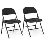 2 Pack Folding Chairs with Metal Frame and PVC Leather for Indoor Outdoor-Black