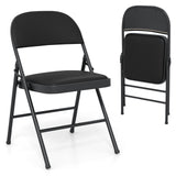 2 Pack Folding Chairs with Metal Frame and PVC Leather for Indoor Outdoor-Black