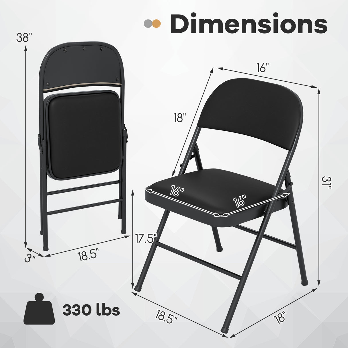 2 Pack Folding Chairs with Metal Frame and PVC Leather for Indoor Outdoor-Black