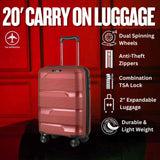 20-inch Red Carry-On Hardcase Roller Luggage with 360° Wheels