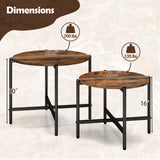 Round Coffee Table Set of 2 with Heavy-Duty Metal Frame