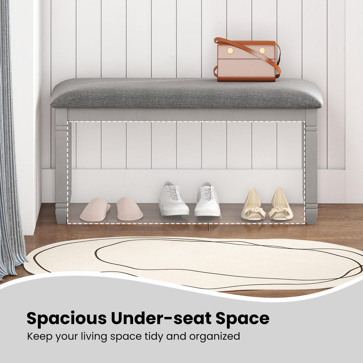 Upholstered Bedroom Bench with Padded Seat and Solid Wood Legs-Gray