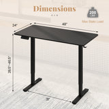 48 Inch x 24 Inch Ergonomic Electric Standing Desk with 3 Memory Settings for Home Office