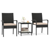 3 Piece Patio Furniture Set with Seat Cushions and Tempered Glass Tabletop