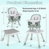 6-in-1 Convertible Baby High Chair with Adjustable Removable Tray
