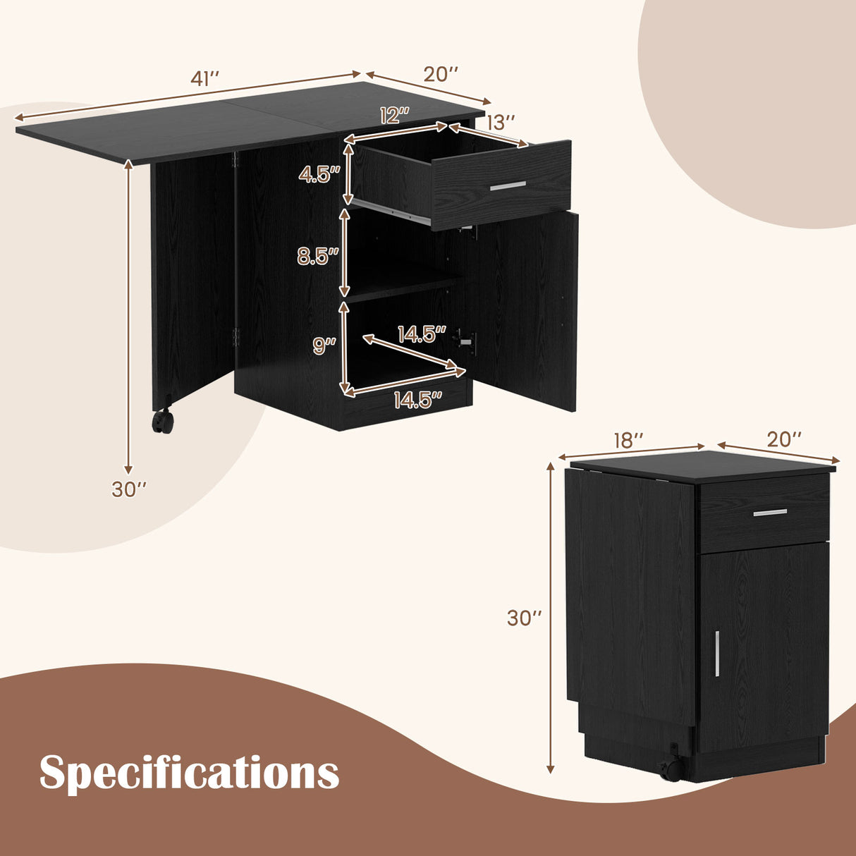 Folding Computer Desk with Drawer Mobile Home Office Desk with Cabinet