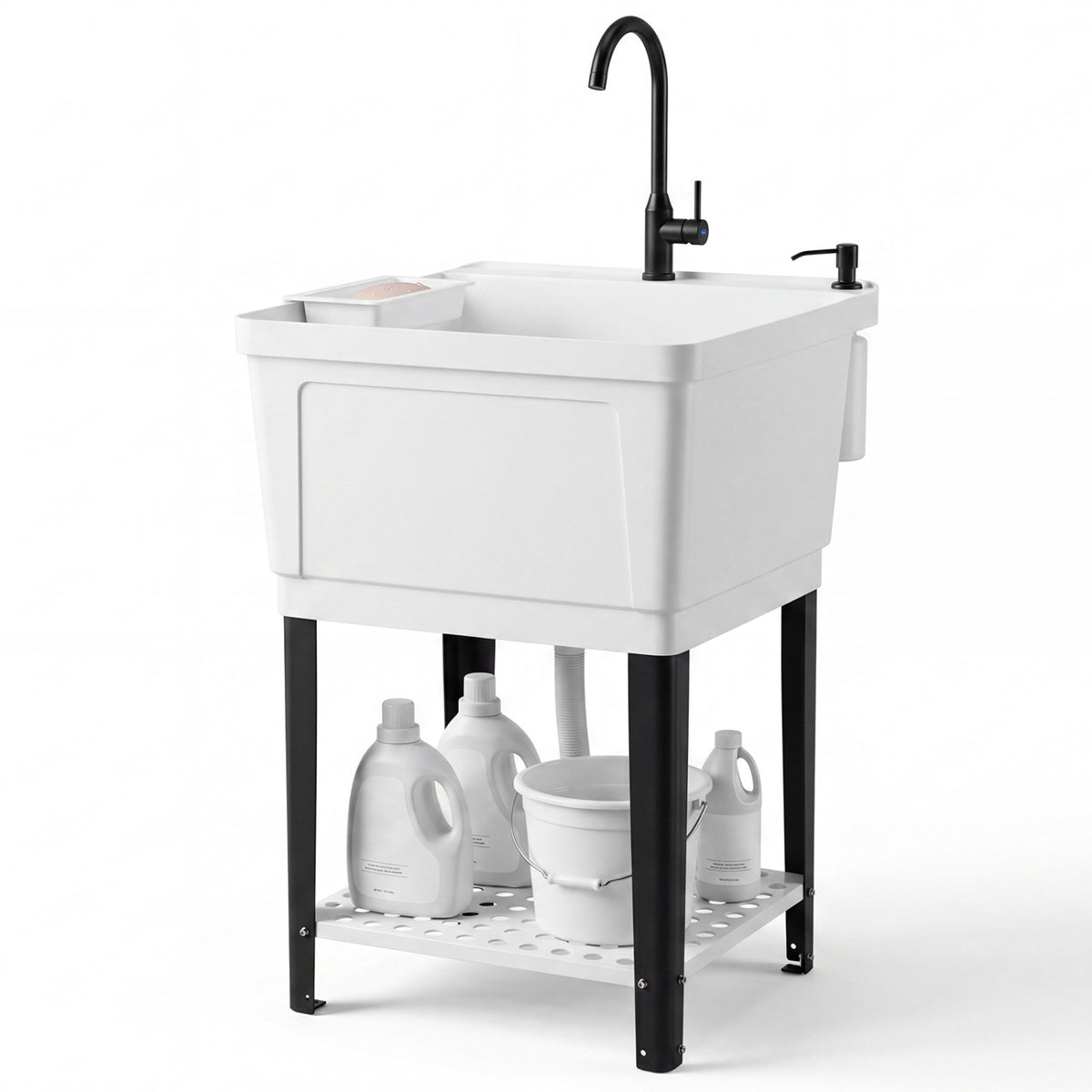 Utility Sink Laundry Tub with Rotating Faucet and Adjustable Legs