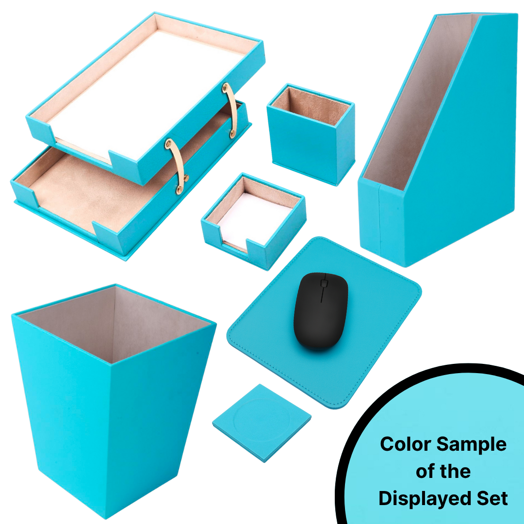 MOOG Leather Desk Set – 7-Piece Organizer-Gray