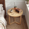Round Side Table Farmhouse End Table with Sturdy Rubber Wood Legs and Triangular Structure