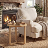 Round Side Table Farmhouse End Table with Sturdy Rubber Wood Legs and Triangular Structure