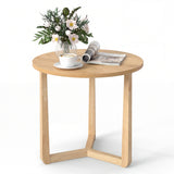 Round Side Table Farmhouse End Table with Sturdy Rubber Wood Legs and Triangular Structure