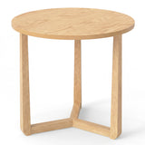 Round Side Table Farmhouse End Table with Sturdy Rubber Wood Legs and Triangular Structure