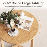 Round Side Table Farmhouse End Table with Sturdy Rubber Wood Legs and Triangular Structure