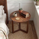 Round Side Table Farmhouse End Table with Sturdy Rubber Wood Legs and Triangular Structure