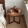 Round Side Table Farmhouse End Table with Sturdy Rubber Wood Legs and Triangular Structure