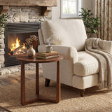 Round Side Table Farmhouse End Table with Sturdy Rubber Wood Legs and Triangular Structure
