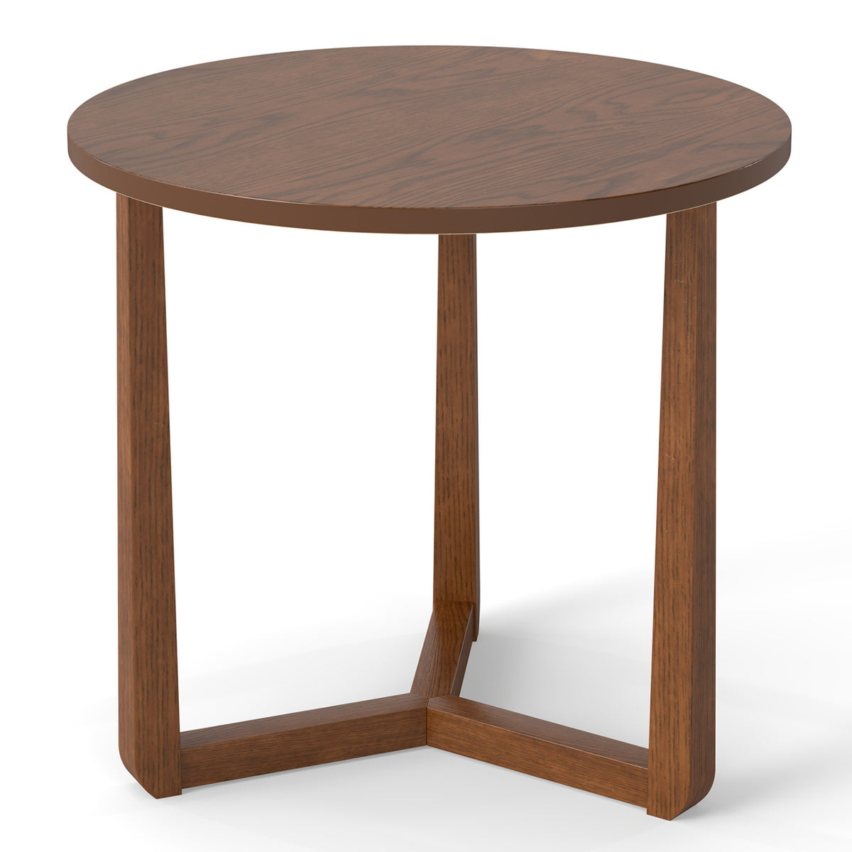 Round Side Table Farmhouse End Table with Sturdy Rubber Wood Legs and Triangular Structure
