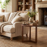 Round Side Table Farmhouse End Table with Sturdy Rubber Wood Legs and Triangular Structure