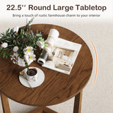 Round Side Table Farmhouse End Table with Sturdy Rubber Wood Legs and Triangular Structure