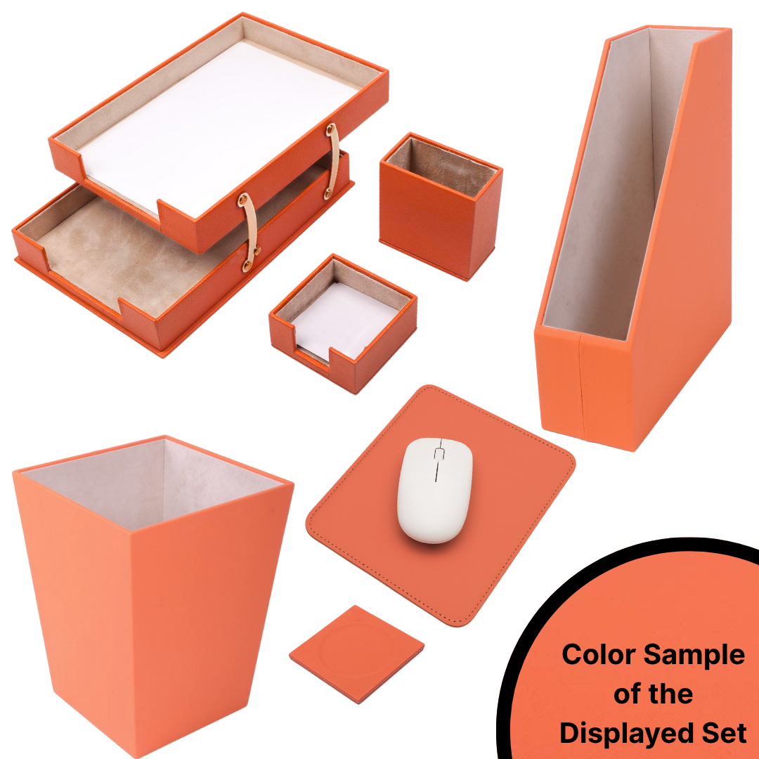 MOOG Leather Desk Set – 7-Piece Organizer-Pink
