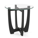 23.5 Inch Round End Side Table with Tempered Glass Tabletop-Black